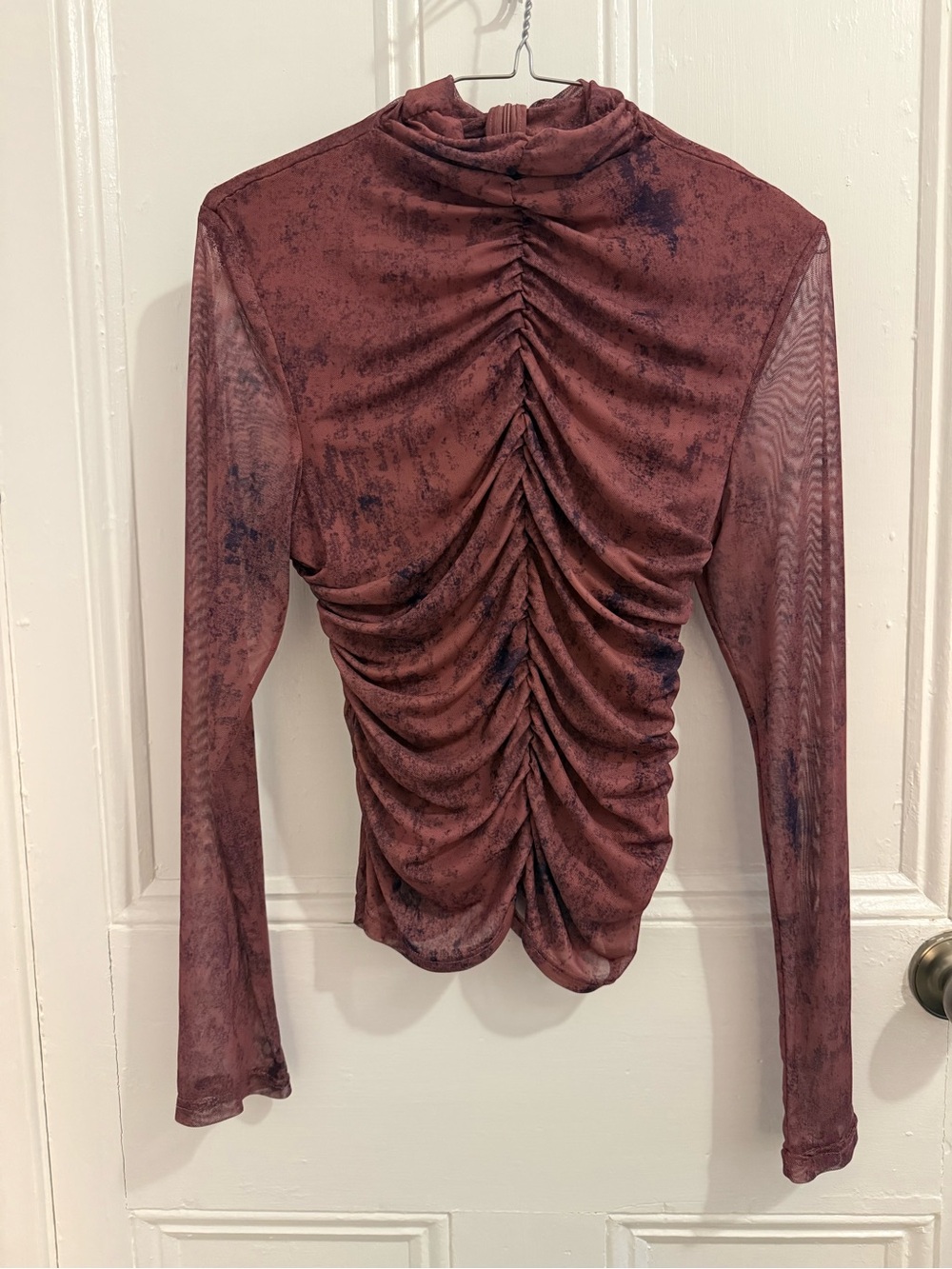 Zara Ruched Mesh Long Sleeve Top Purple Navy Size M/L